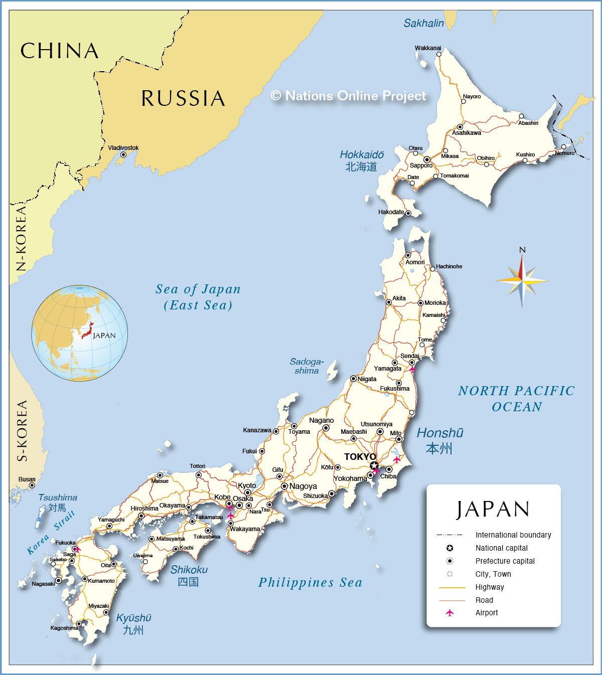 Japan karta - Karta japan och Östra asien - Asien)