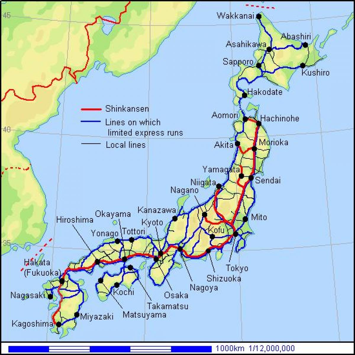 Карта железных дорог японии